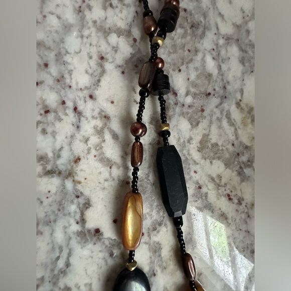 Retired SILPADA Hammered Sterling Silver Brass Shell Stone Mixed Bead Necklace - Picture 6 of 8